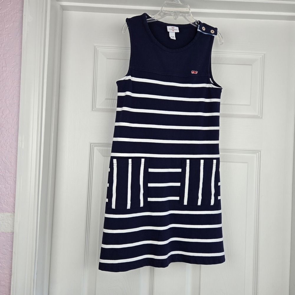 Vineyard Vines For Target Girls Nautical Navy Blue Tank Striped Dress Size M 7/8